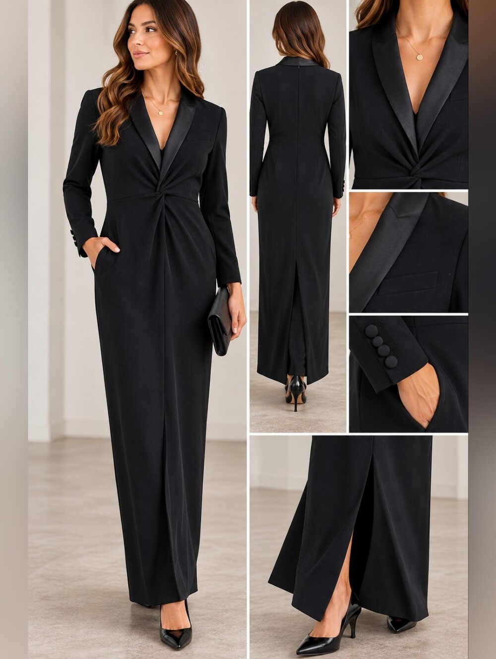 Black Label Ralph Lauren Black Tuxedo Maxi Dress Size 6 NWT